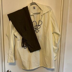 Men's Cream and Brown Shirt and Pants Set